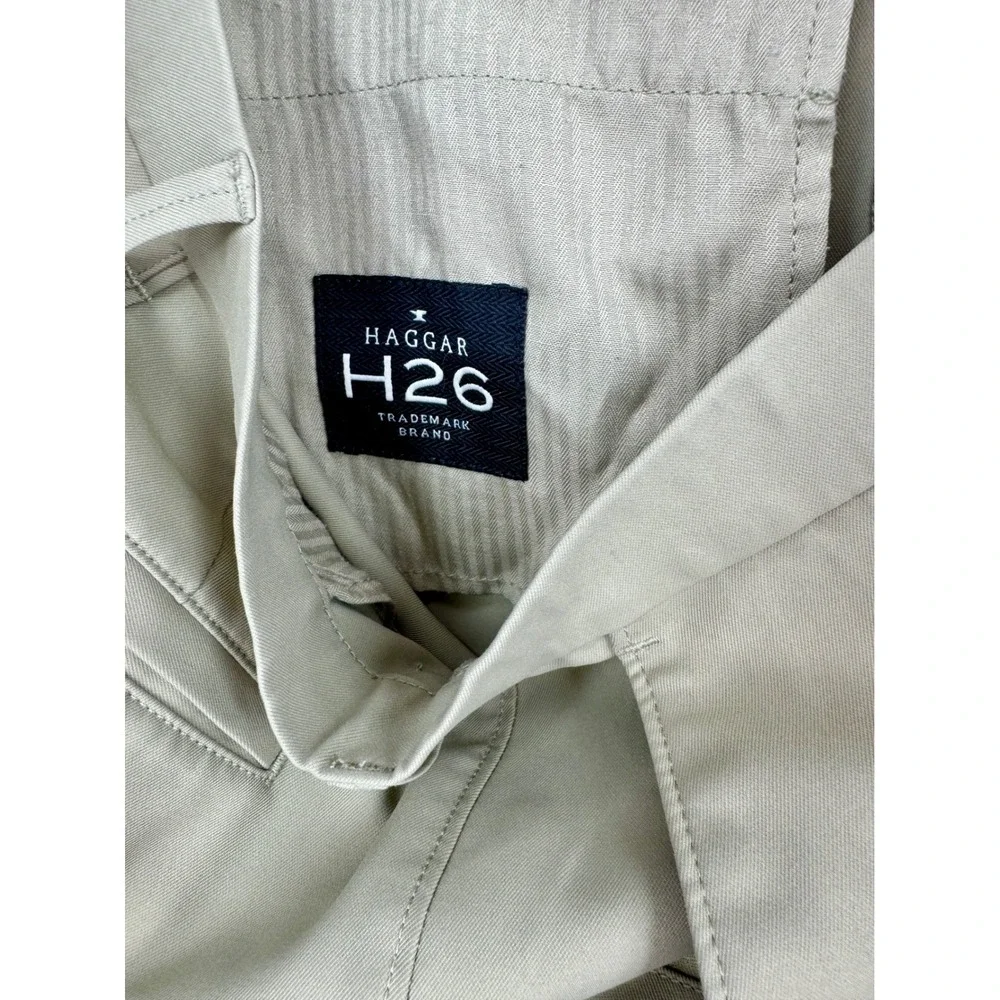 Haggar‎ H26 Dress Pants Khaki Beige Flat Front Comfort Waist 36x32